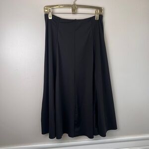 Tahari Classic Black A-Line Midi Skirt Raw Hem Side Zipper Size S-M EUC